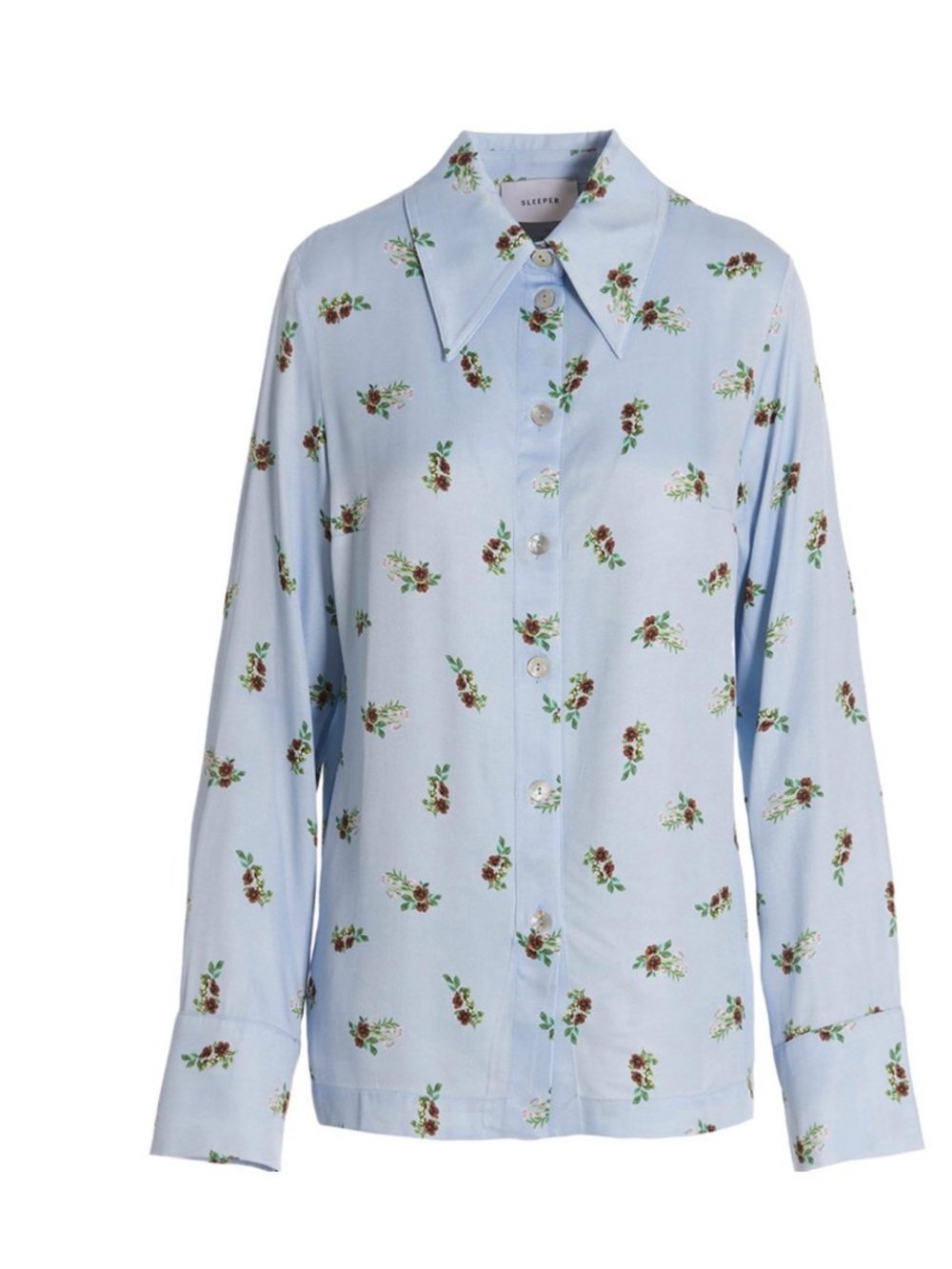 Sleeper Blossom Floral Print Satin Shirt Blue Oversized Pajama Blouse S NWOT
